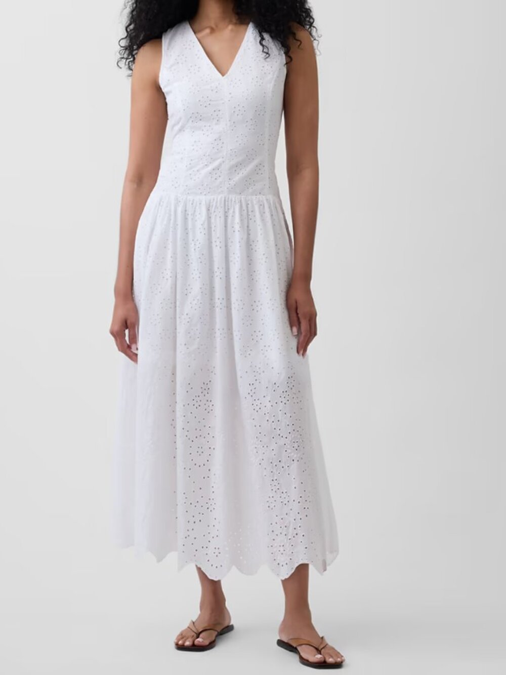 NWT! GAP White Eyelet Drop-Waist Maxi Dress - Medium Tall